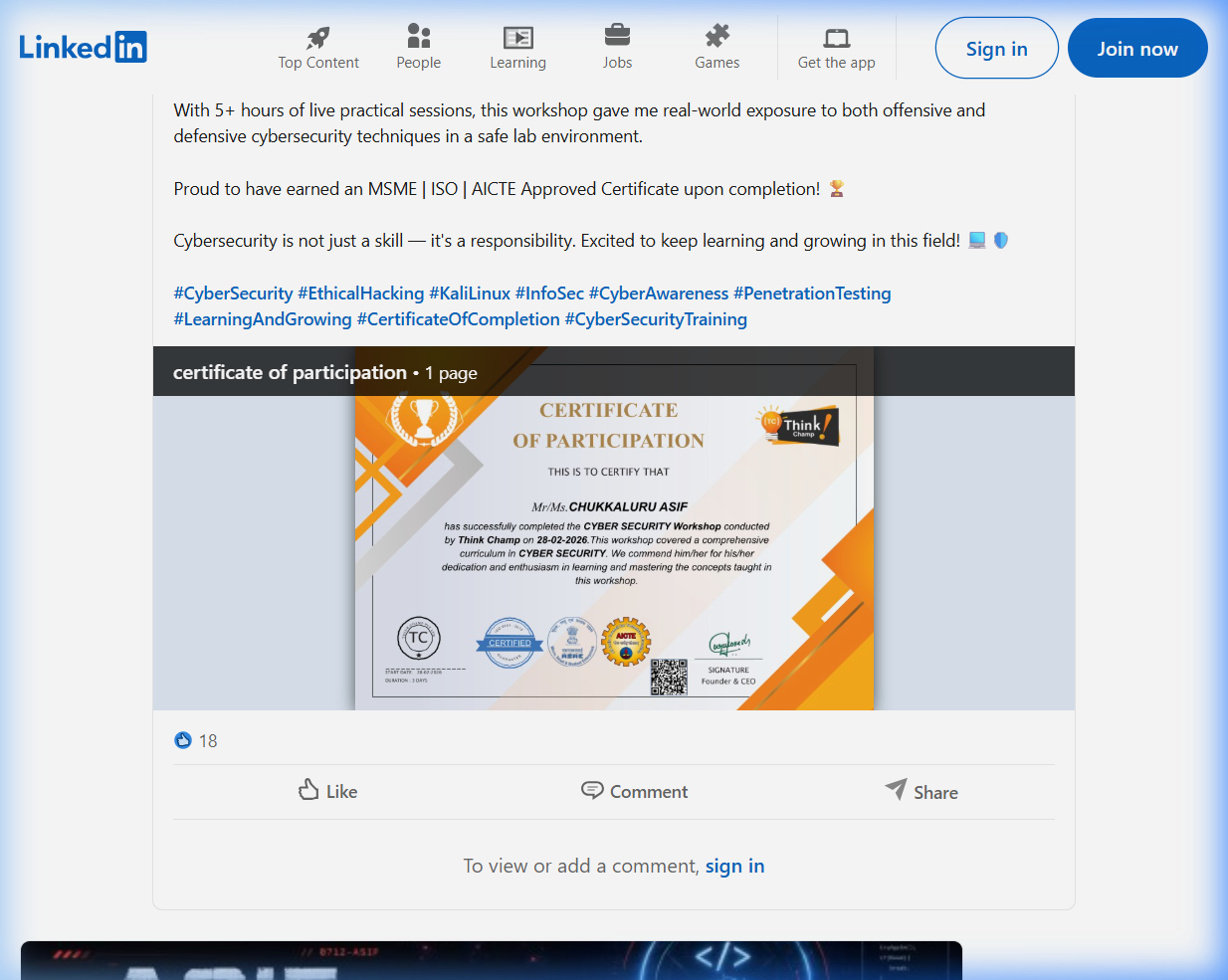 3-Day Cyber Security Master Workshop Certificate (Basic to Advanced)