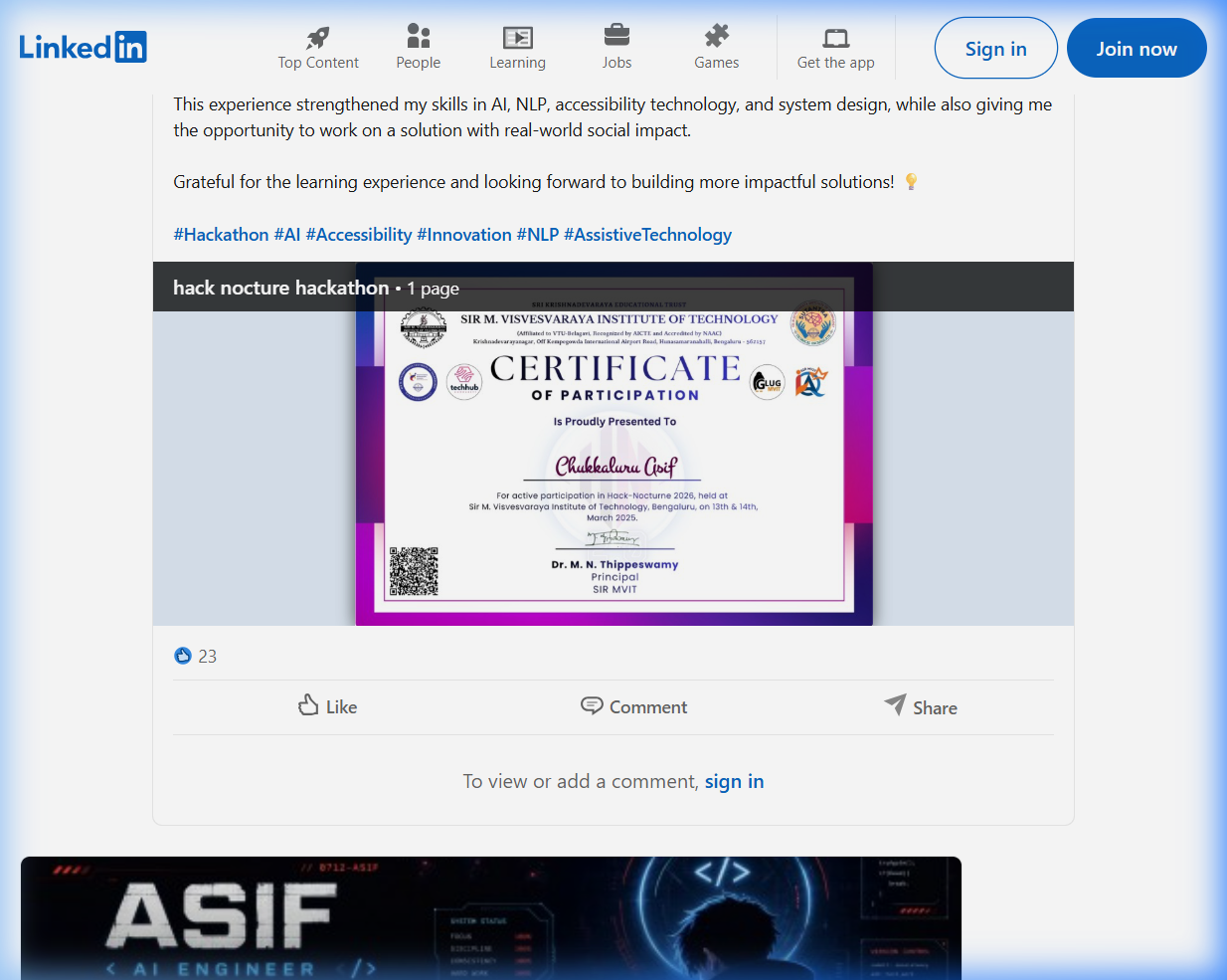 Hack Nocturne Hackathon β Certificate of Participation & Innovation