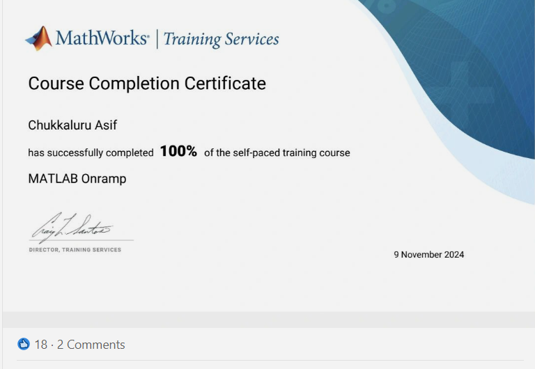 MATLAB Onramp Training Certification